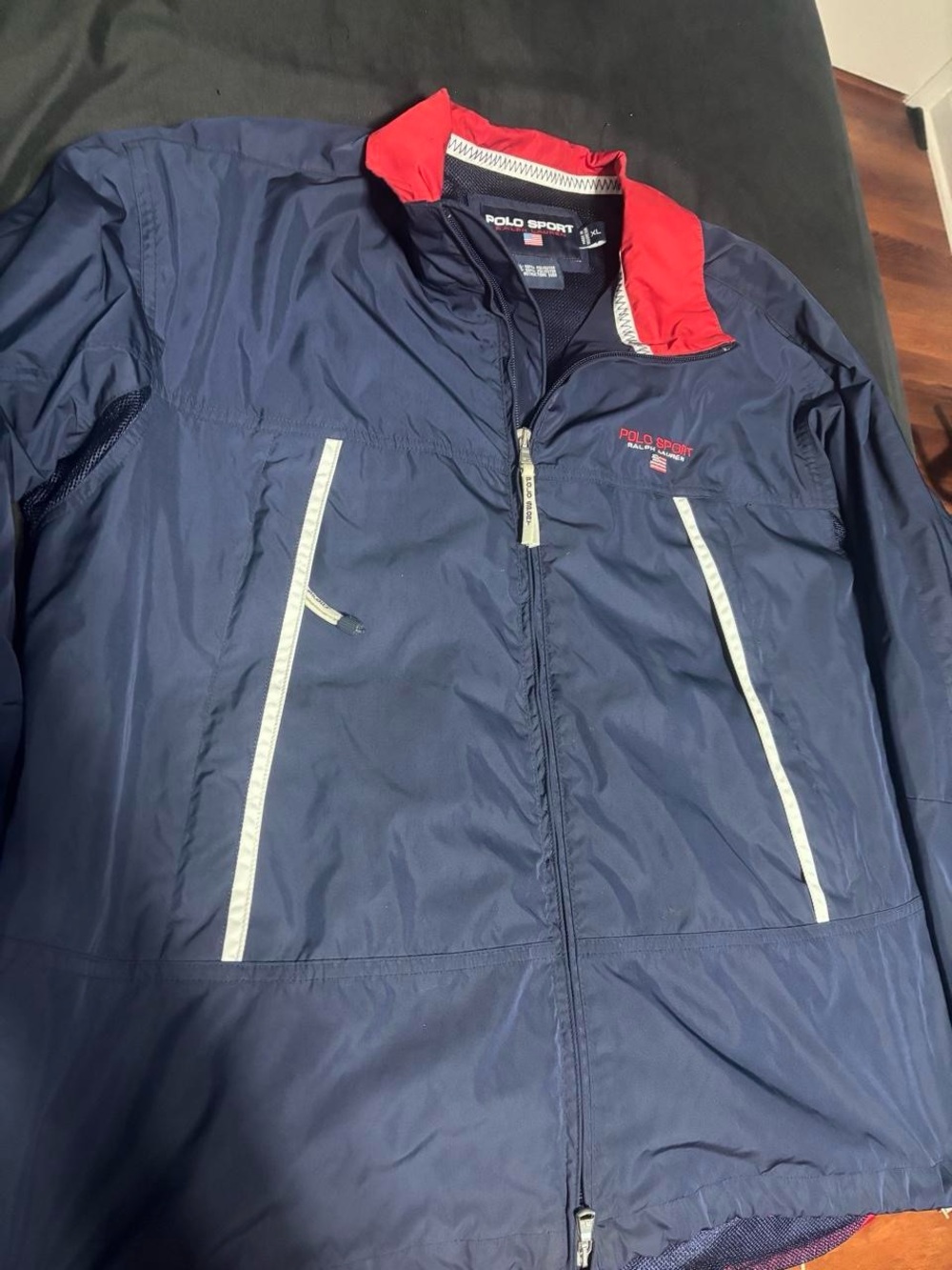 Polo by Ralph Lauren Men's Navy Windbreaker with Red Collar